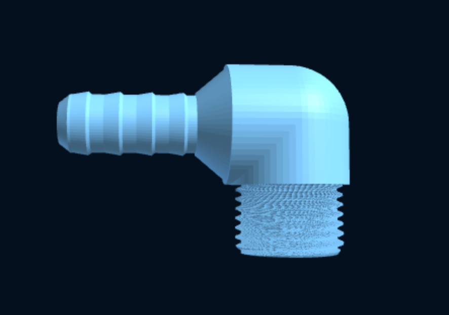 3D-printed BSP male x hose barb elbow