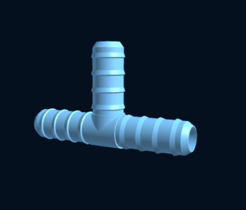 3D-printed 3-way T hose barb connector