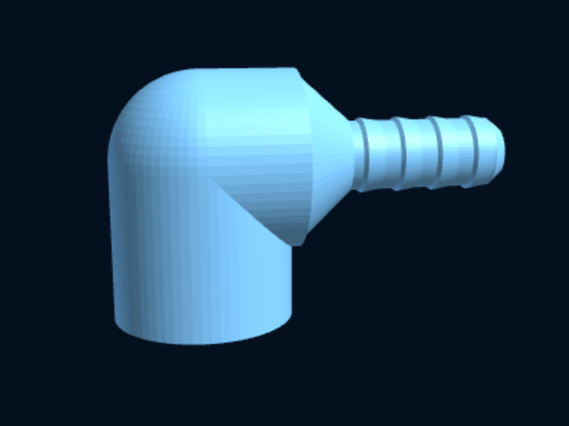 3D-printed BSP female x hose barb elbow