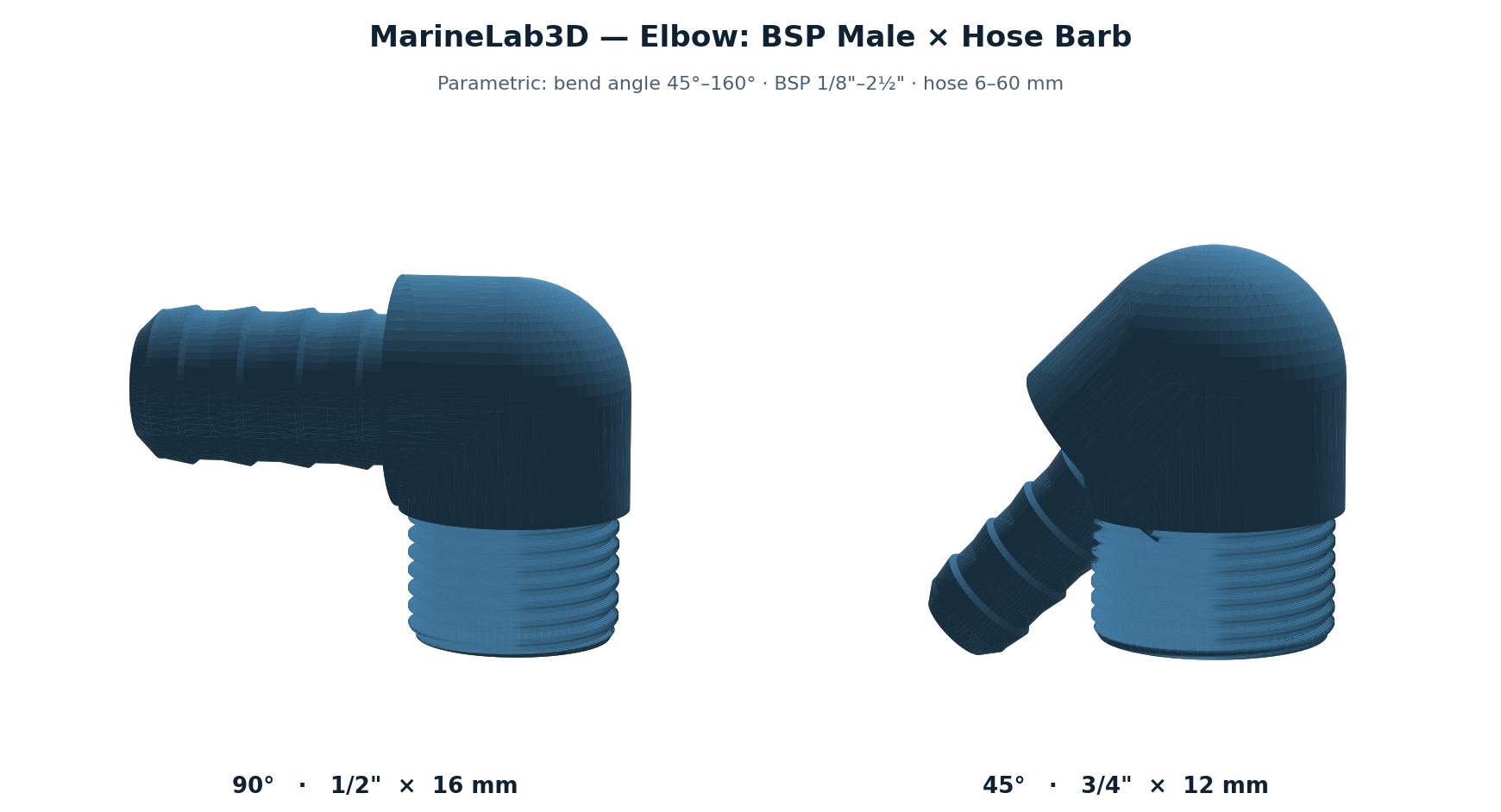 Elbow — BSP Male × Hose Barb — Parametric (3D Print)