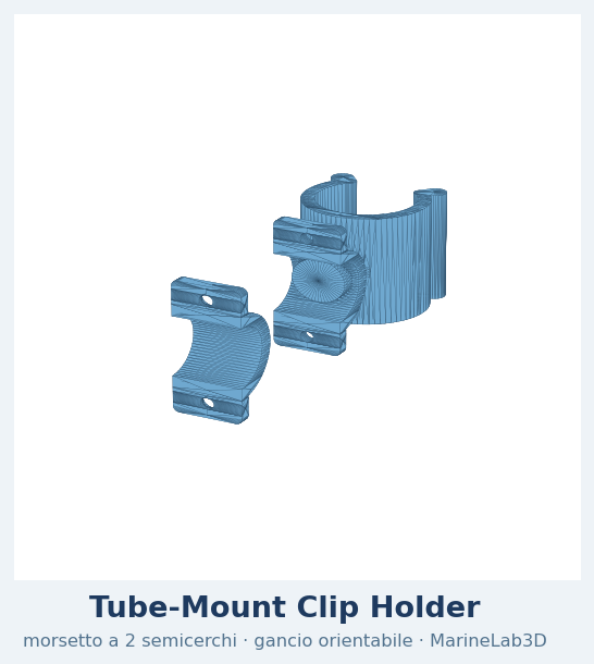 Tube-Mount Clip Holder (2-piece clamp) — Parametric (3D Print)