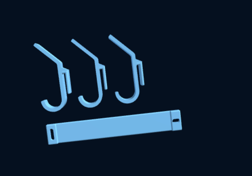 3D-printed modular wall hook rail with 5 hooks
