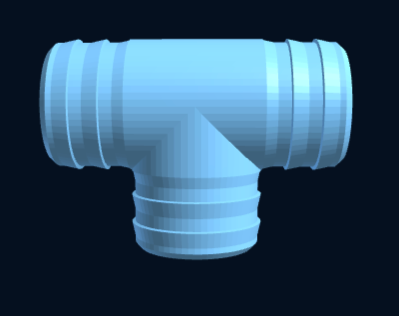 3-Way T Hose Barb Connector — Parametric (3D Print) — foto 4