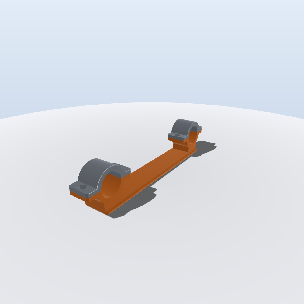 Twin Pipe-Clamp Cross Bar — Rail-Mount Bar for Modular Kits (Parametric, 3D Print)