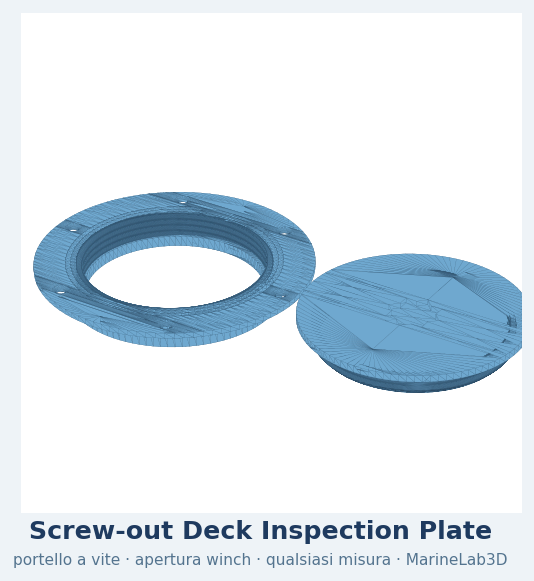 Screw-out Deck Inspection Plate (Winch-open) — Parametric (3D Print)