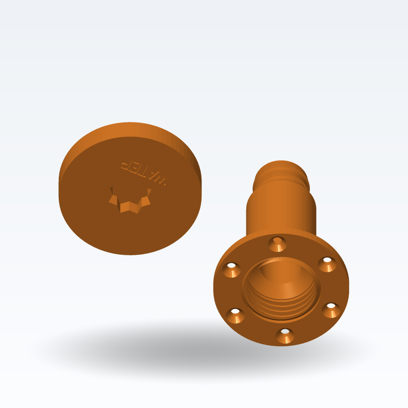 Boca de llenado con espiga para manguera + tapa de cabrestante (agua/diésel/residuos) — Paramétrico (impresión 3D)