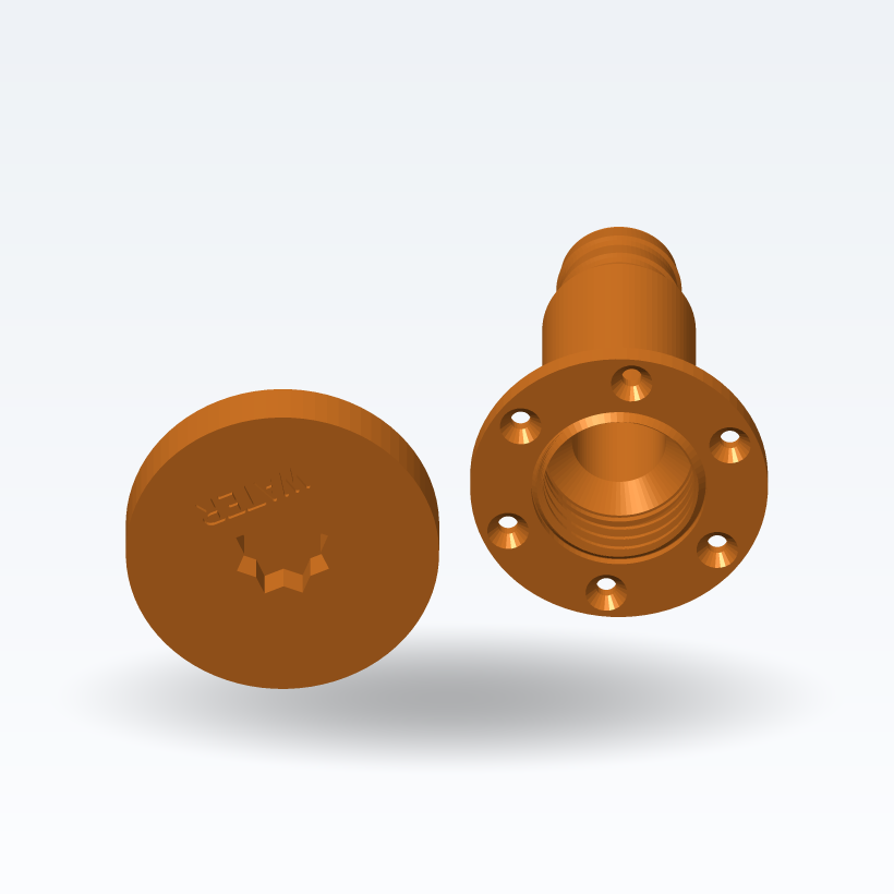 Boca de llenado con espiga para manguera + tapa de cabrestante (agua/diésel/residuos) — Paramétrico (impresión 3D)