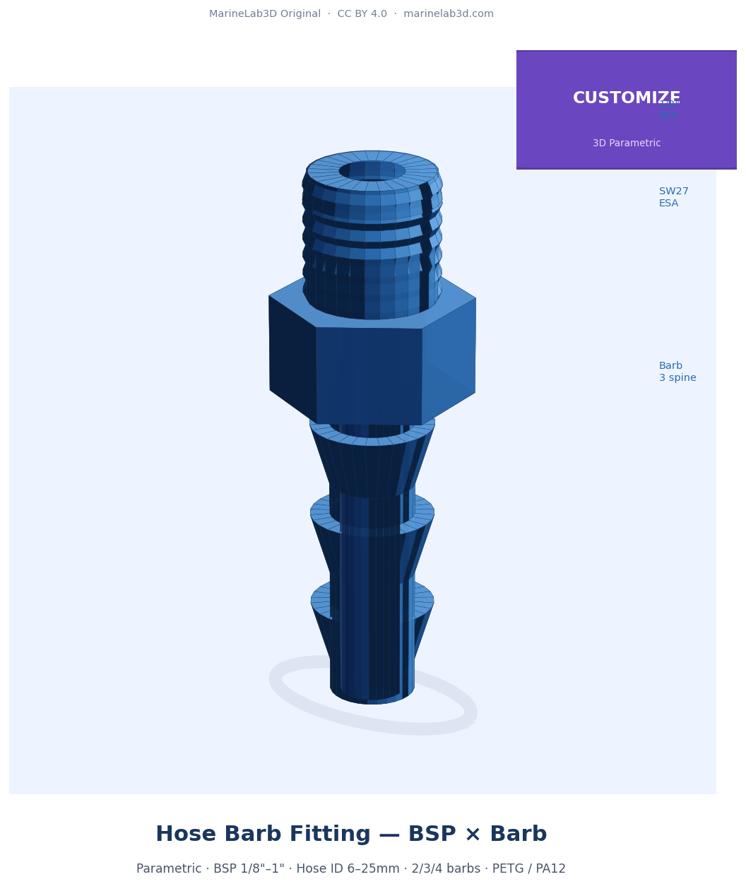 BSP Hose Barb Fitting — Parametric (3D Print)